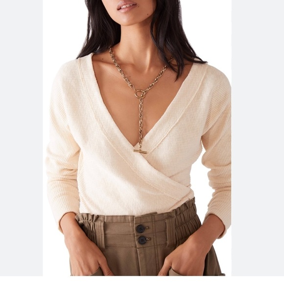 Free People Tops - Free People | Lupine faux wrap ribbed long sleeve Tee sweaterSugar Cookie Medium